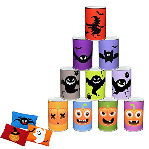 Ulifeme Kinder Dosenwerfen, Dosen Werfen Spiel für Kindergeburtsta & Parties, Dosenwurfspiel Geschenk mit 10pcs Halloween-Muster Dosen & 3pcs Wurfsäckchen Set für Kinder & Erwachsene Gartenspiele von Ulifeme