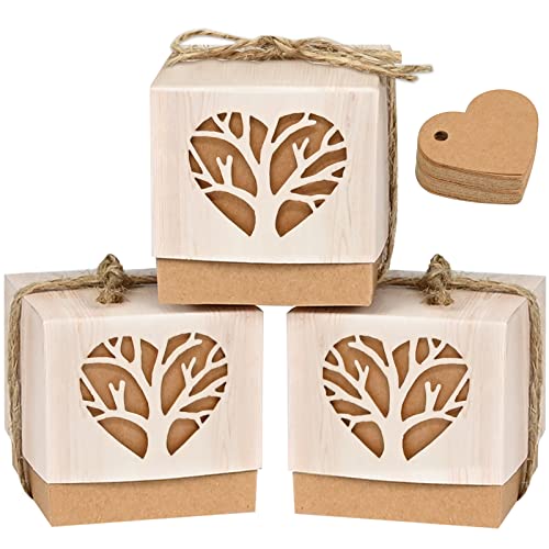 Ulikey 50 Stück Geschenkbox Taufe, Kraftpapier Geschenkbox, Geschenkschachtel Klein mit Deckel, Kleine Schachteln zum Befüllen für Junge Mädchen Taufe Kommunion Hochzeit Kinder Geburt Party (Herzform) von Ulikey