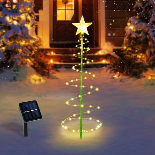 Ulikey Außen Solar Weihnachtsbeleuchtung, Außen Weihnachtsdeko LED Weihnachtsbaum mit 8 Flash Modes, Spirale, Solar Lichterkette Weihnachten Deko für Innen und Außen (Warmweiß) von Ulikey