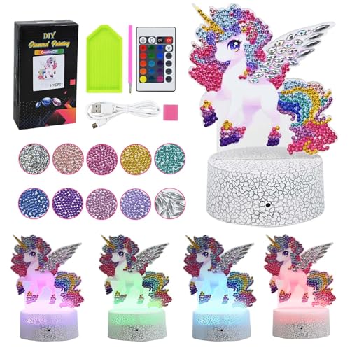 Ulikey Einhorn Nachtlicht Kinder, Nachtlicht Bastelset Kinder, Kreative DIY 11 Farben Diamond Painting Einhorn, Fernbedienung 16 Farbwechsel Dimmbar mit Touch-Schalter, Bastelset für Mädchen von Ulikey