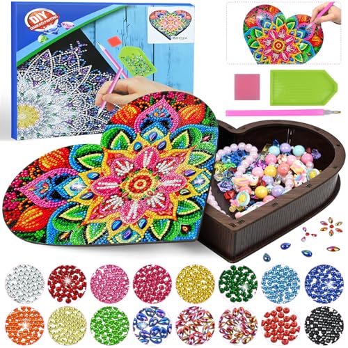 Ulikey Geschenke für Mädchen 6 7 8 9 10 11 Jahre: Diamond Painting Schmuckkästchen Basteln Holz Mädchen, Kreatives DIY Diamond Art Bastelset, Kunst Mosaik Bastelset Kinder Geburtstag Muttertag von Ulikey