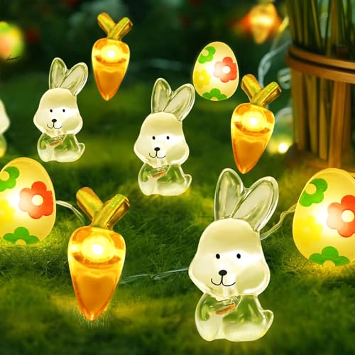 Ulikey Lichterkette Ostern Batterie, 2M 20 Led Ostern Deko Lichterkette, Osterküken Ostereier Lichterkette Außen Innen, Bunny Karotte Osterbeleuchtung für Hochzeit Geburtstag Osterfeier Deko (2) von Ulikey