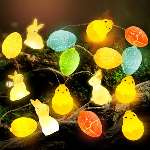 Ulikey Lichterkette Ostern Batterie, 2M 20 Led Ostern Deko Lichterkette, Osterküken Ostereier Lichterkette Außen Innen, Bunny Karotte Osterbeleuchtung für Hochzeit Geburtstag Osterfeier Deko (4) von Ulikey