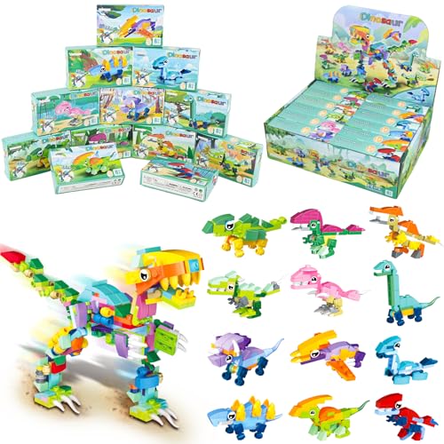 Ulikey Mitgebsel Kindergeburtstag Gastgeschenke, 12 Pack Mini Tiere Bausteine Konstruktionsspielzeug, Montessori Spielzeug Weihnachten Geburtstag Party Geschenke für Kinder ab 3 Jahre (Dinosaurier) von Ulikey