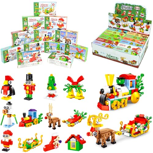 Ulikey Mitgebsel Kindergeburtstag Gastgeschenke, 12 Pack Mini Tiere Bausteine Konstruktionsspielzeug, Montessori Spielzeug Weihnachten Geburtstag Party Geschenke für Kinder ab 3 Jahre (Weihnachten) von Ulikey