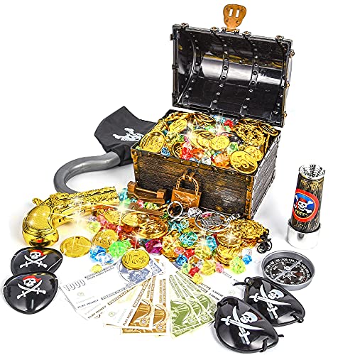 Ulikey Piraten Schatzkiste Goldmünzen Edelstein Piratenschatz Set, Piraten Schatztruhe, Piratenschatzkiste für Schatzsuche, Piraten Party Favor, Kinderspielzeug Piratenparty Dekoration Mitgebsel von Ulikey