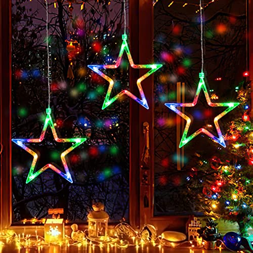 Ulinek Fensterdeko 3 Sterne mit Batteriebetrieb 30 LEDs [1M+0.6M] Sterne Weihnachtsdeko Fenster mit 4er nathloser Klebehaken LED Sterne für Innen und Außen Weihnachten Fenster Balkon Party-Bunt von Ulinek