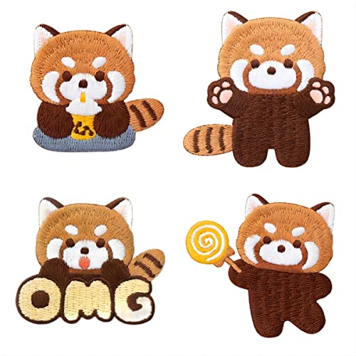 Super Cute Cartoon Red Panda Embroidery Patch, Self Adhesive Small Raccoon Patch Stickers, Sewing Free Embroidery Cloth Stickers for Clothes, Pants and Bags, Hole Repair for Down Jacket (Style 1) von Ulteptus