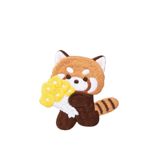 Super Cute Cartoon Red Panda Stickerei Patch, Selbstklebende Kleine Waschbär Patch Aufkleber, Nähen Frei Stickerei Tuch Aufkleber für Kleidung, Hosen und Taschen, Loch Reparatur für Daunenjacke (10) von Ulteptus