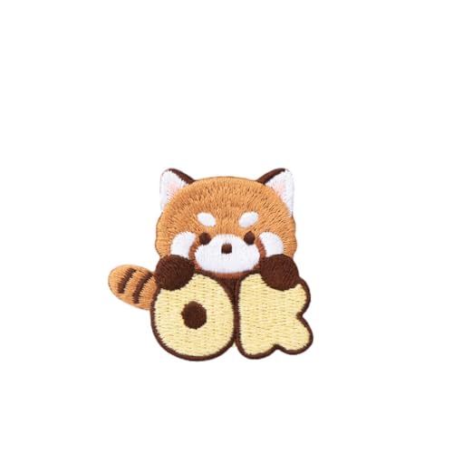 Super Cute Cartoon Red Panda Stickerei Patch, Selbstklebende Kleine Waschbär Patch Aufkleber, Nähen Kostenlose Stickerei Tuch Aufkleber für Kleidung, Hosen und Taschen, Loch Reparatur für Daunenjacke von Ulteptus