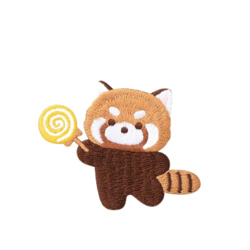 Super Cute Cartoon Red Panda Stickerei Patch, Selbstklebende Kleine Waschbär Patch Aufkleber, Nähen Kostenlose Stickerei Tuch Aufkleber für Kleidung, Hosen und Taschen, Loch Reparatur für Daunenjacke von Ulteptus