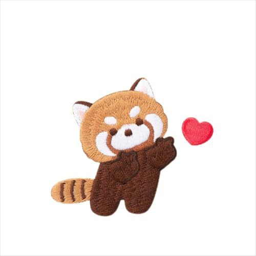 Super Cute Cartoon Red Panda Stickerei Patch, Selbstklebende Kleine Waschbär Patch Aufkleber, Nähen Kostenlose Stickerei Tuch Aufkleber für Kleidung, Hosen und Taschen, Loch Reparatur für Daunenjacke von Ulteptus