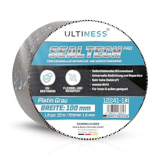 Ultiness® Aluminium Klebeband SealTechPRO 10m Rolle Reparaturset für Dachrinne abdichten wasserdicht & UV-resistent Bitumenband selbstklebend Dachrinnen Reparaturband MADE IN GERMANY (100 mm breit) von Ultiness