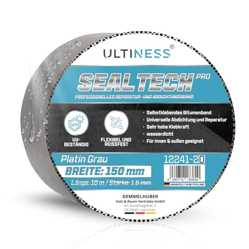 Ultiness® Aluminium Klebeband SealTechPRO 10m Rolle Reparaturset für Dachrinne abdichten wasserdicht & UV-resistent Bitumenband selbstklebend Dachrinnen Reparaturband MADE IN GERMANY (150 mm breit) von Ultiness