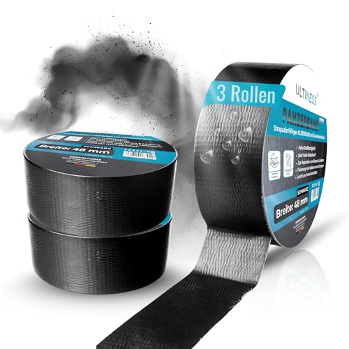 Ultiness® Panzerband schwarz - 48mm x 32m Gewebeband - Klebeband extra stark - wasserdichtes Reparaturband - universelles Gewebeklebeband - Duct Tape leicht abreißbar - Allzweck-Klebeband (3) von Ultiness