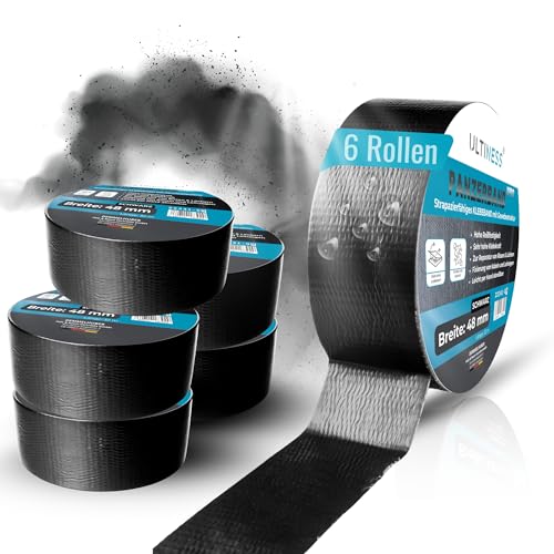 Ultiness® Panzerband schwarz - 48mm x 32m Gewebeband - Klebeband extra stark - wasserdichtes Reparaturband - universelles Gewebeklebeband - Duct Tape leicht abreißbar - Allzweck-Klebeband (6) von Ultiness