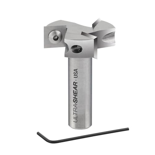 Ultra-Shear Spoilboard-Oberfräsen-Bit, 3,8 cm CD, 1,27 cm SH, 3-schneidiger Hartmetall-Einsatz, CNC-Bit zum Abflachen von Platten, Hobeln, Fräsen von Ultra-Shear