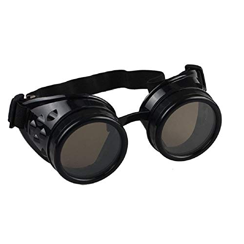 Ultra Schwarz mit Braunen Gläsern Steampunk-Brille Herren Damen Cyber-Brille Viktorianisch Punk Schweißen Cosplay-Brille Goth Rustikale Niete Runde Brille Fliegende Brille Fancy Dress Pilotenbrille von UltraByEasyPeasyStore