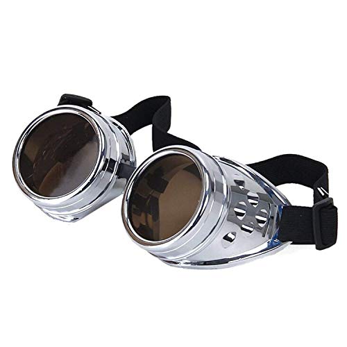 Ultra Silber mit Braunen Gläsern Steampunk-Brille Herren Damen Cyber-Gase Viktorianisches Punk-Schweißen Cosplay-Brille Goth Rustikale Niete Runde Brille Fliegende Brille Kostüm-Pilotenbrille von UltraByEasyPeasyStore