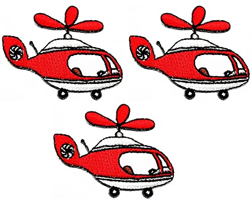 Umama 3 Stück Mini Rot Hubschrauber Flugzeug Cartoon Aufbügler Gestickter Patch Hubschrauber Motiv Nähen Aufbügler Patch für Kinder Kleidung Schultasche Jacken Jeans Rucksäcke Hüte von Umama