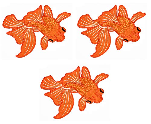 Umama Aufnäher 3 Stück Orange Goldfisch Cartoon Patch Lucky Japanese Goldfish Iron on Patches for Kids Clothing Sew on Appliques Dress Clothes Backpacks Vest Jeans Jackets Hats von Umama