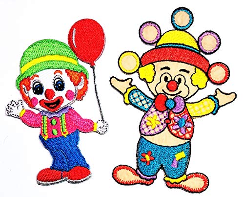 Umama Aufnäher-Set mit 2 niedlichen Clown-Luftballons im Vergnügungspark, Cartoon-Aufkleber, Stoff, zum Aufbügeln, bestickte Flicken, Applikationen, Maschinenstickerei, Nadel, Bastelprojekte, Jungen, von Umama