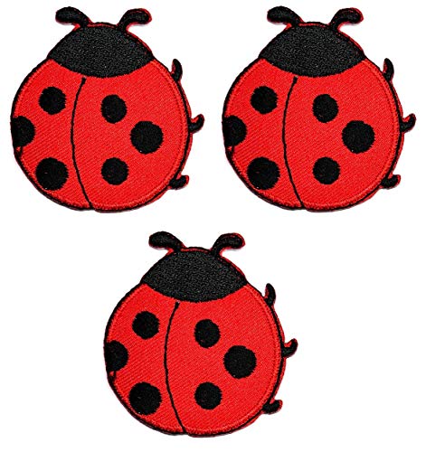 Umama Aufnäher Set mit 3 niedlichen Marienkäfer Bastelflicken Red Lady Bug Beatle Garden Insect Cartoon Patch bestickt Aufnäher Bügelbild für Rucksäcke Jeans Kleidung von Umama