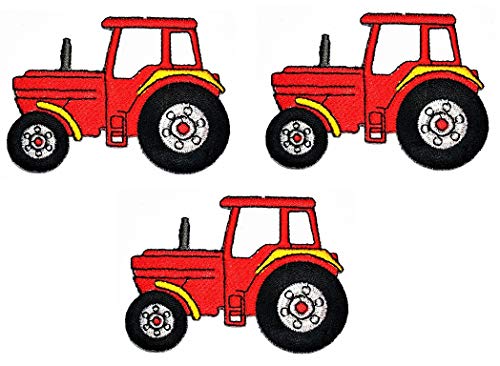 Umama Patch 3 Stück Rot Traktor Handwerk Patches Traktor Baufahrzeug Cartoon Patch Bestickt Nähen auf Eisen auf Patch für Rucksäcke Jeans Kleidung von Umama