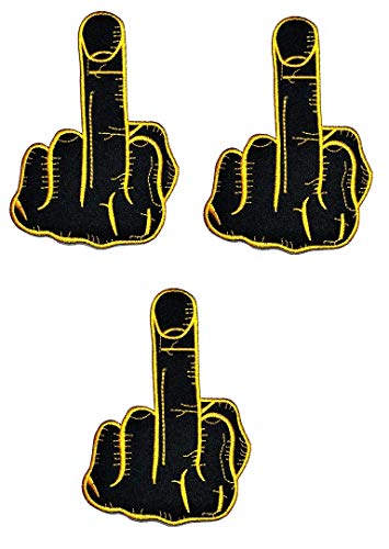 Umama Patch Set of 3 Black Yellow Hand Middle Finger Show Cartoon Applique Patch Hand Middle Finger Embroidered Iron On or Sew On Patch Craft Clothing Decorative Repair von Umama