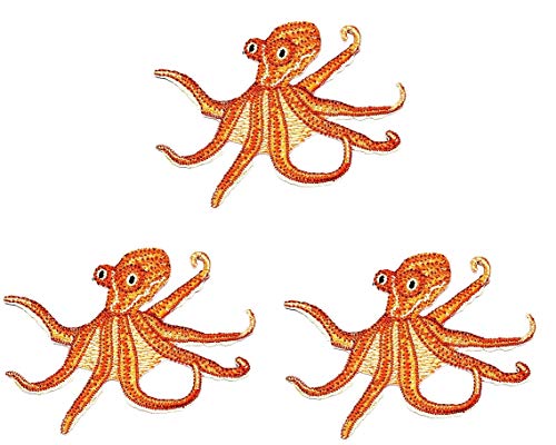 Umama Patch Set of 3 Cute Brown Octopus Squid Ocean Marine Seepferdchen Cartoon Patch Octopus Squid Motif Sew Iron on Patch for Kids Clothing School Bag Jackets Jeans Backpacks Hats von Umama