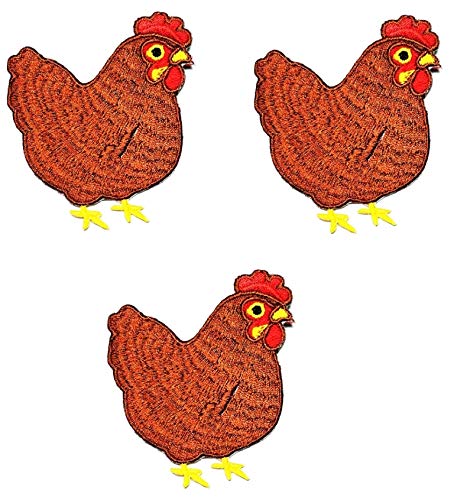 Umama Patch Set von 3 braunen Huhn bestickt Patch Huhn Henne Hahn Niedlich Tier Cartoon Kinder Aufnäher Patch Kleidung Kleid Pflanze Hut Jeans Nähen Applikation DIY Zubehör von Umama