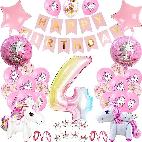 Einhorn Kinder Geburtstag Ballon Set für Mädchen digitale Aluminium Film Ballons (4 Jahre) von Umbrean