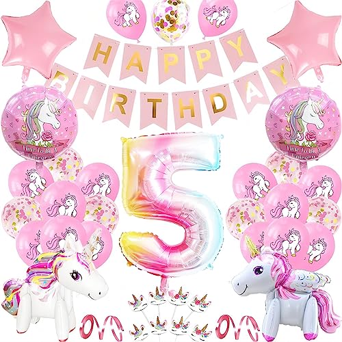 Einhorn Kinder Geburtstag Ballon Set für Mädchen digitale Aluminium Film Ballons (5 Jahre) von Umbrean