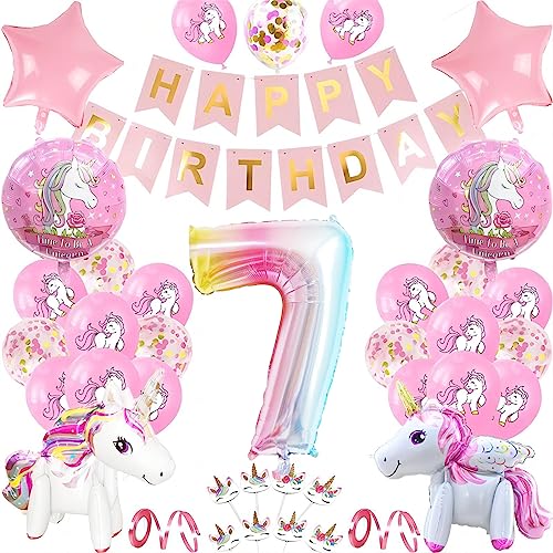 Einhorn Kinder Geburtstag Ballon Set für Mädchen digitale Aluminium Film Ballons (7 Jahre) von Umbrean