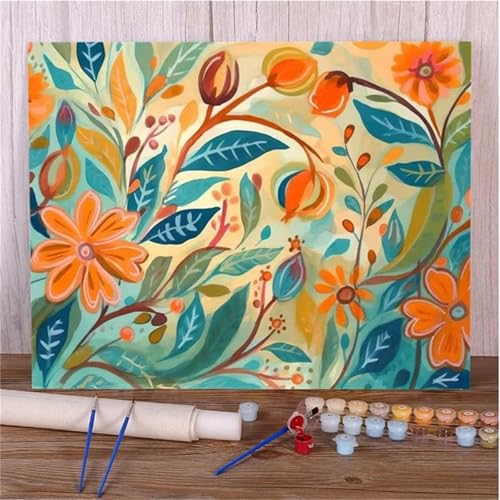 Malen Nach Zahlen Erwachsene,DIY Paint by numbers for adult beginner,Acrylmalerei Set mit Pinseln und Farben kann als Geschenk, Hause Dekoration verwendet werden Abstrakte Blume-Framed,60x75cm von Umfarvt