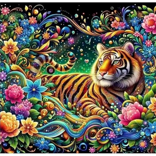 Umfarvt 5D Tiger Flower Diamond Painting Kits for Adults Kids,DIY Round Full Drill Diamond Art Painting Kits,Canvas Embroidery diamond art Craft for Home Wall Decor 40x40cm Umfarvt 5D Tiger Flower Diamond Painting Kits for Adults Kids,DIY Round Full Drill Diamond Art Painting Kits,Canvas Embroidery diamond art Craft for Home Wall Decor 40x40cm von Umfarvt