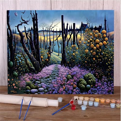 Umfarvt Abstrakte Baumlandschaft Malen Nach Zahlen Erwachsene,Paint by Numbers Adult,DIY Framed DIY mit Pinseln und Acrylfarben Handgemalt Ölgemälde Leinwand für Home Wand Dekor 45x60cm von Umfarvt