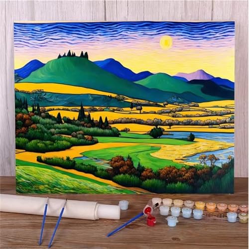 Umfarvt Abstrakte Berge Malen Nach Zahlen Erwachsene,Paint by Numbers Adult,DIY Framed DIY mit Pinseln und Acrylfarben Handgemalt Ölgemälde Leinwand für Home Wand Dekor 45x60cm von Umfarvt