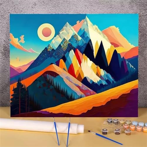 Umfarvt Abstrakte Berge Malen Nach Zahlen Erwachsene,Paint by Numbers Adult,DIY Framed DIY mit Pinseln und Acrylfarben Handgemalt Ölgemälde Leinwand für Home Wand Dekor 55x70cm von Umfarvt