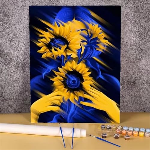 Umfarvt Abstrakte Blumen Malen Nach Zahlen Erwachsene,Paint by Numbers Adult,DIY Framed DIY mit Pinseln und Acrylfarben Handgemalt Ölgemälde Leinwand für Home Wand Dekor 60x75cm von Umfarvt