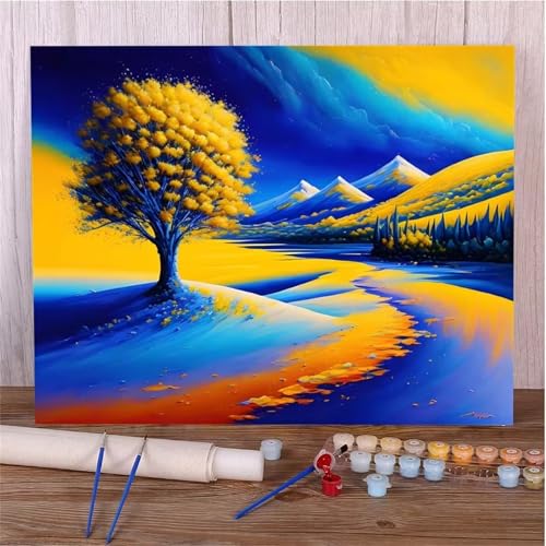 Umfarvt Abstrakte Landschaft Malen Nach Zahlen Erwachsene,Paint by Numbers Adult,DIY Framed DIY mit Pinseln und Acrylfarben Handgemalt Ölgemälde Leinwand für Home Wand Dekor 55x70cm von Umfarvt