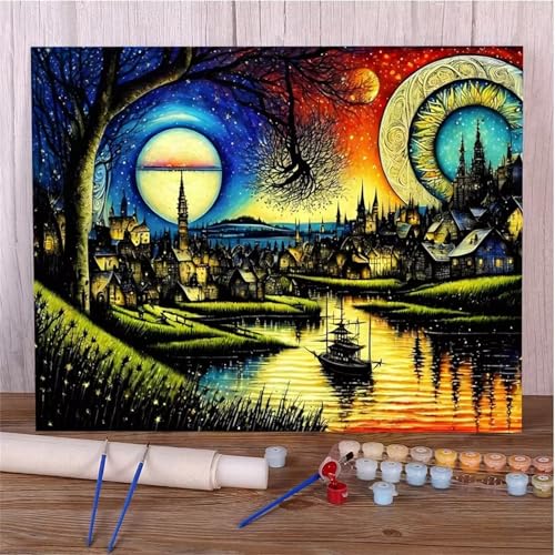 Umfarvt Abstrakte Landschaft Malen Nach Zahlen Erwachsene,Paint by Numbers Adult,DIY Framed DIY mit Pinseln und Acrylfarben Handgemalt Ölgemälde Leinwand für Home Wand Dekor 55x70cm von Umfarvt