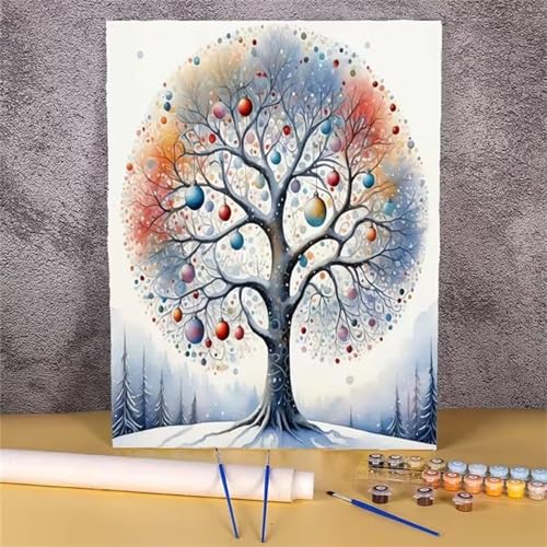 Umfarvt Abstrakter Baum Malen Nach Zahlen Erwachsene,Paint by Numbers Adult,DIY Framed DIY mit Pinseln und Acrylfarben Handgemalt Ölgemälde Leinwand für Home Wand Dekor 55x70cm von Umfarvt