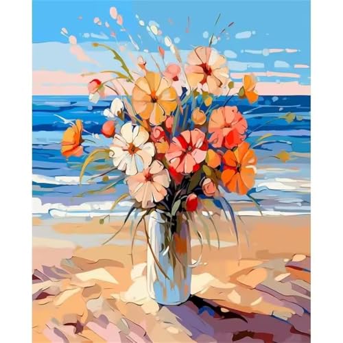 Umfarvt Am Meer Malen Nach Zahlen Erwachsene,Blumen Malen Nach Zahlen,Without Framed inklusive Pinsel und Acrylfarben DIY handgemaltes Ölgemälde Set für Anfänger für Home Decor 30x40cm von Umfarvt