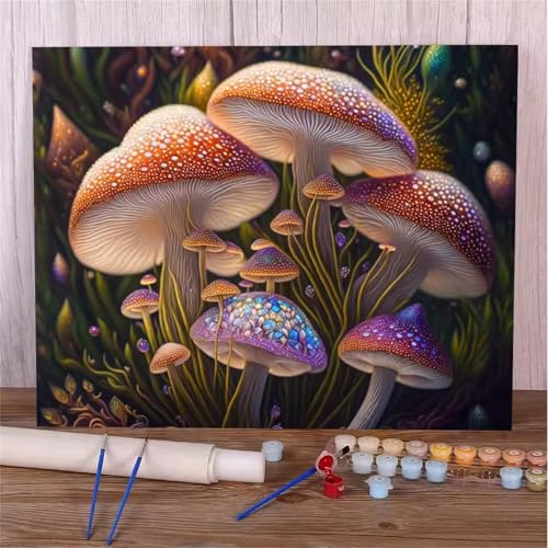 Umfarvt Anlage Malen Nach Zahlen Erwachsene,Pilze Malen Nach Zahlen,Without Framed inklusive Pinsel und Acrylfarben DIY handgemaltes Ölgemälde Set für Anfänger für Home Decor 30x40cm von Umfarvt