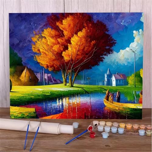 Umfarvt Bäume Malen Nach Zahlen Erwachsene,Farben Malen Nach Zahlen,Without Framed inklusive Pinsel und Acrylfarben DIY handgemaltes Ölgemälde Set für Anfänger für Home Decor 55x70cm von Umfarvt