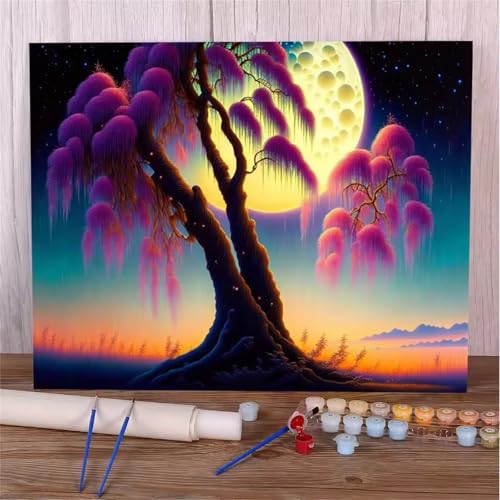 Umfarvt Bäume Malen Nach Zahlen Erwachsene,Mond Malen Nach Zahlen,Without Framed inklusive Pinsel und Acrylfarben DIY handgemaltes Ölgemälde Set für Anfänger für Home Decor 55x70cm von Umfarvt