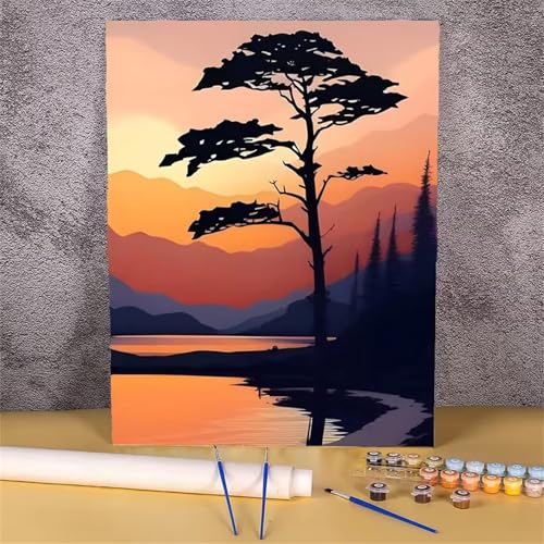 Umfarvt Baum Malen Nach Zahlen Erwachsene,Landschaft Malen Nach Zahlen,Without Framed inklusive Pinsel und Acrylfarben DIY handgemaltes Ölgemälde Set für Anfänger für Home Decor 45x60cm von Umfarvt