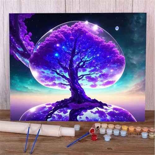 Umfarvt Baum Malen Nach Zahlen Erwachsene,Lila Malen Nach Zahlen,Without Framed inklusive Pinsel und Acrylfarben DIY handgemaltes Ölgemälde Set für Anfänger für Home Decor 45x60cm von Umfarvt