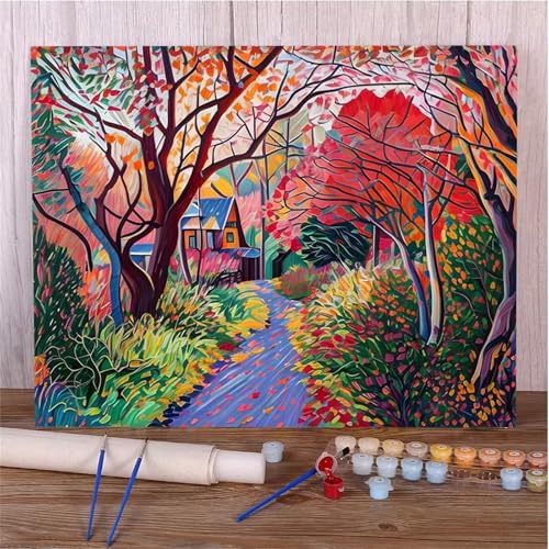 Umfarvt Baumlandschaft Malen Nach Zahlen Erwachsene,Paint by Numbers Adult,DIY Framed DIY mit Pinseln und Acrylfarben Handgemalt Ölgemälde Leinwand für Home Wand Dekor 40x50cm von Umfarvt